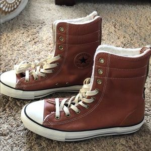 Brand new Leather & fur lined Chuck Taylors